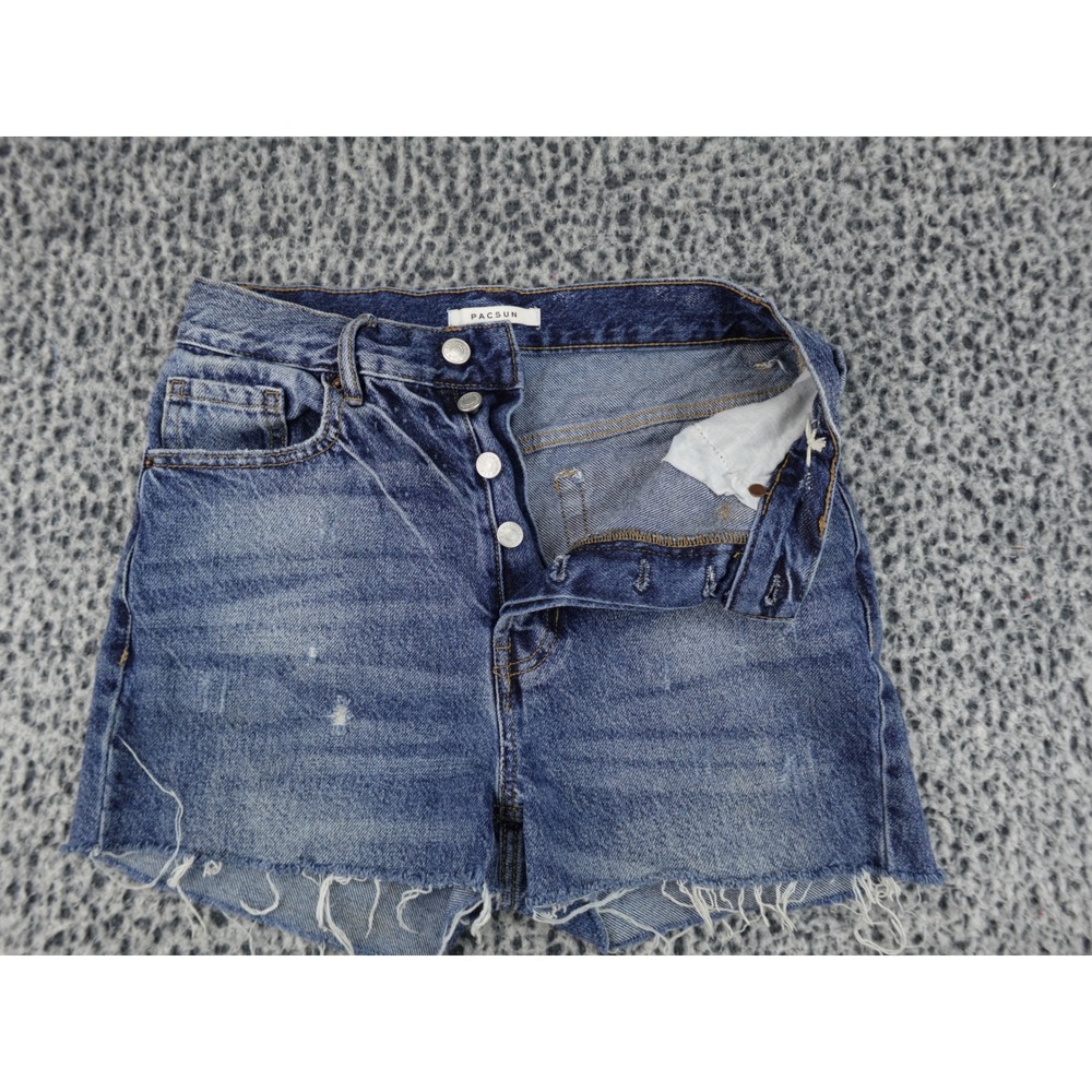 PacSun Ultra High Rise Slim Denim Shorts Womens 26 Blue Distressed Raw Hem